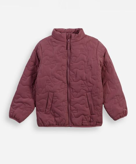 jaqueta puffer infantil gola alta laço vinho