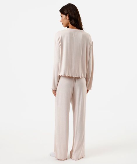 pijama longo feminino com frufru rosa