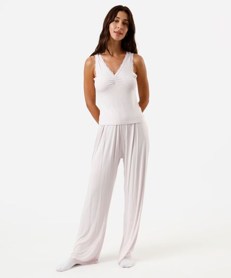 pijama longo feminino de viscose lilás
