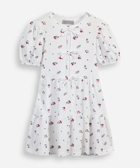 vestido infantil com algodão e recorte manga curta floral colorido