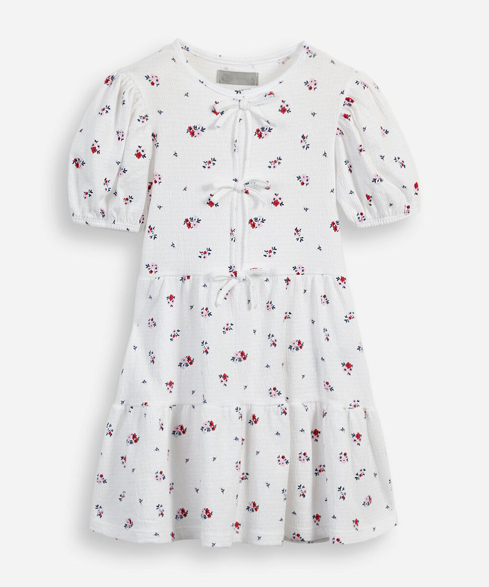 vestido infantil com algodão e recorte manga curta floral colorido