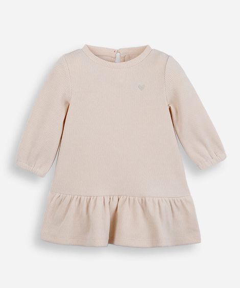 vestido infantil de veludo cotelê manga longa bege