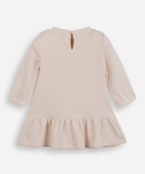 vestido infantil de veludo cotelê manga longa bege