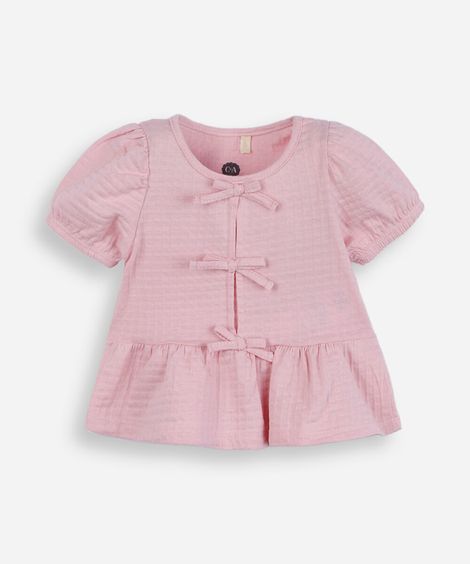 blusa peplum infantil de algodão com laços rosa