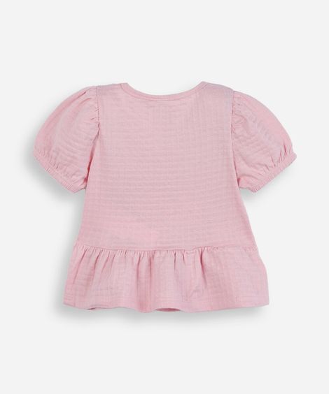 blusa peplum infantil de algodão com laços rosa