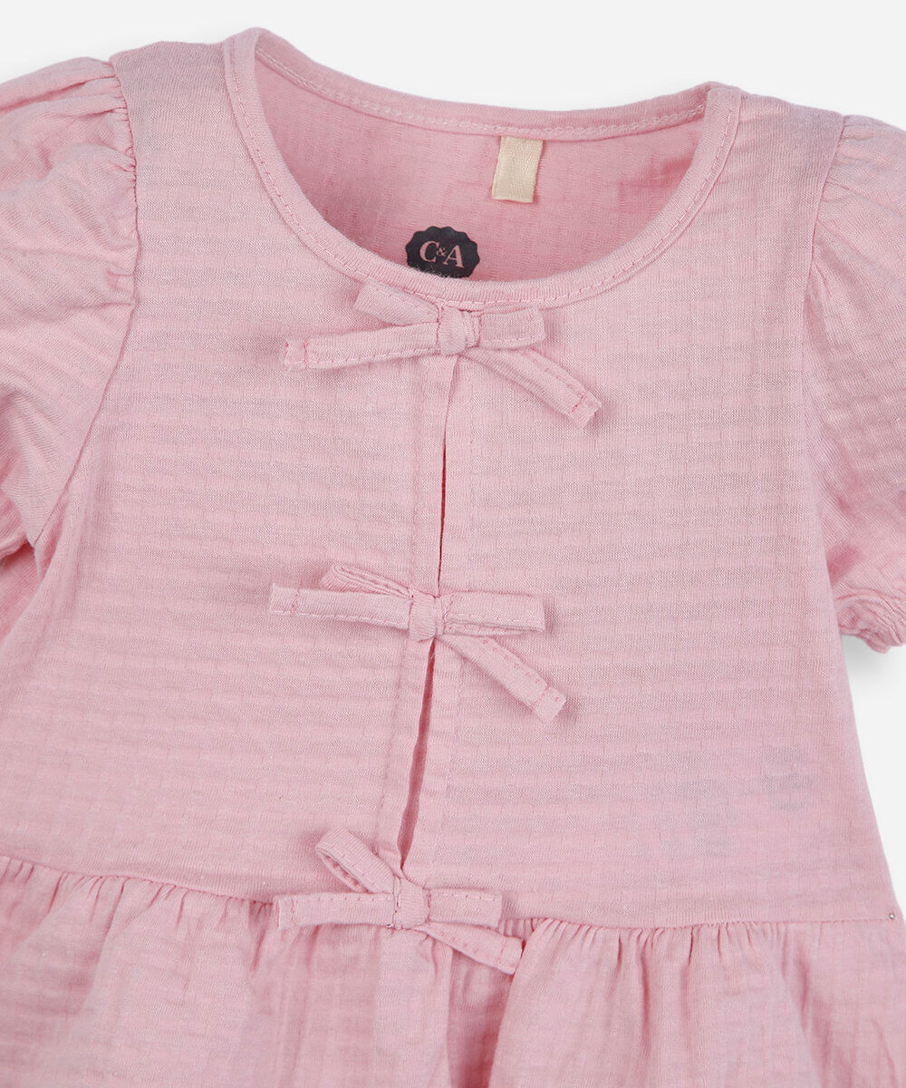 blusa peplum infantil de algodão com laços rosa