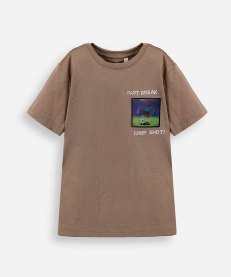 camiseta infantil de algodão capivara bege