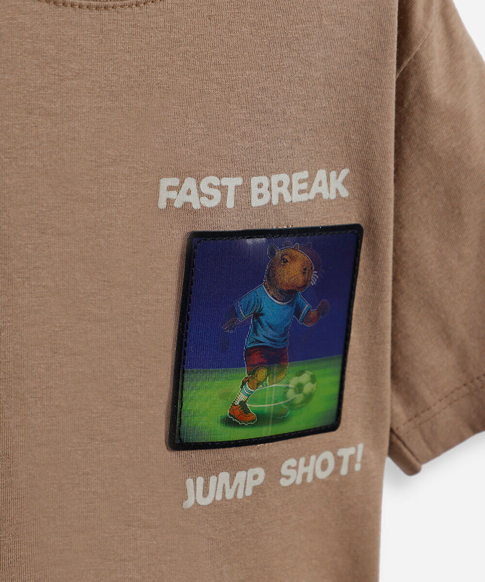 camiseta infantil de algodão capivara bege