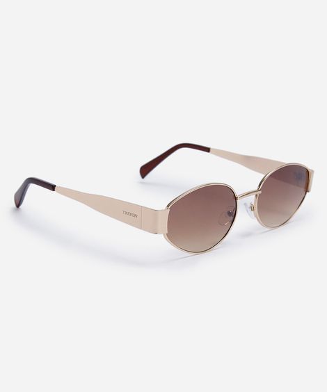 óculos de sol feminino oval de metal triton dourado