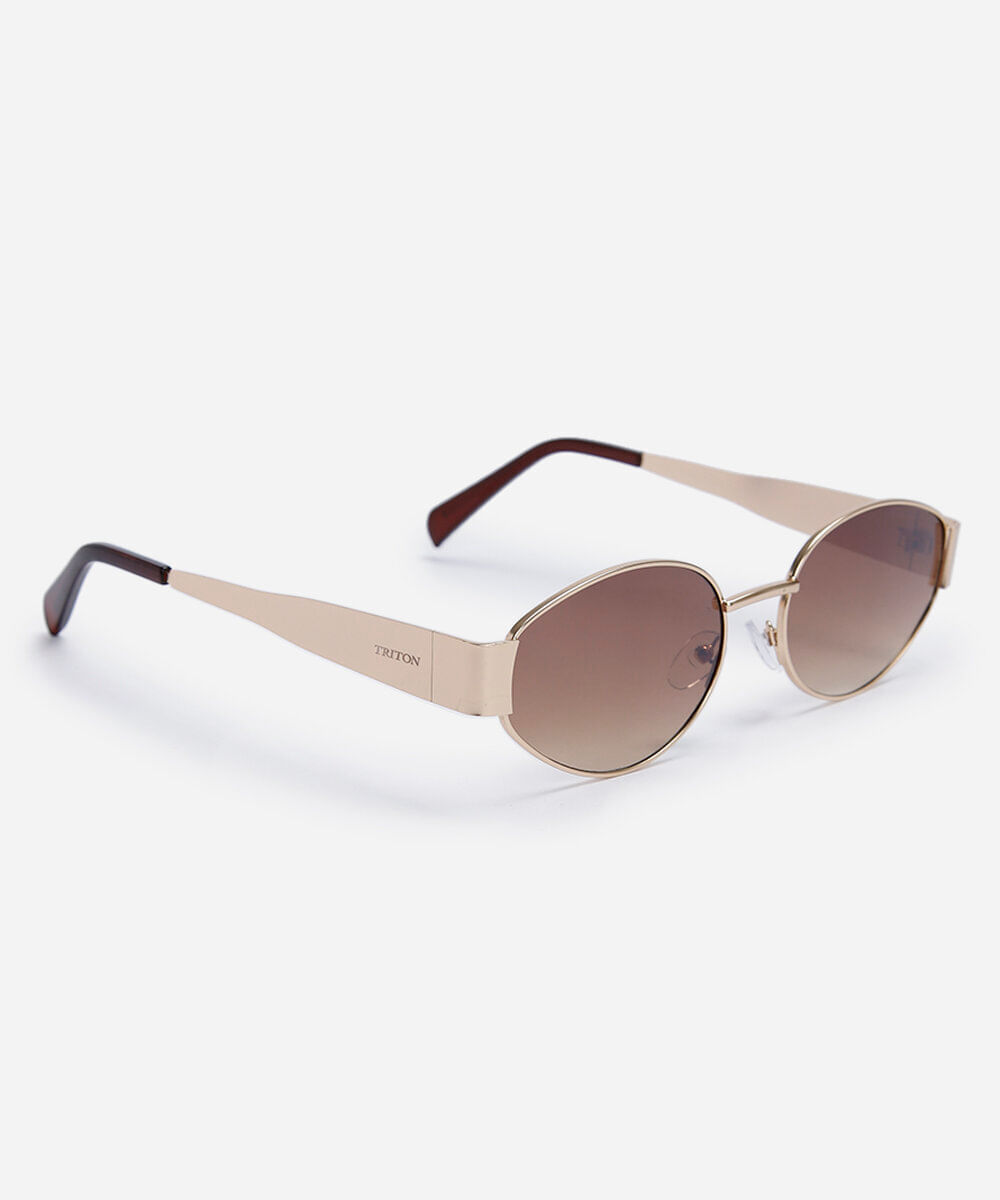 óculos de sol feminino oval de metal triton dourado