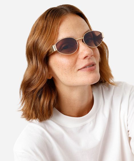 óculos de sol feminino oval de metal triton dourado