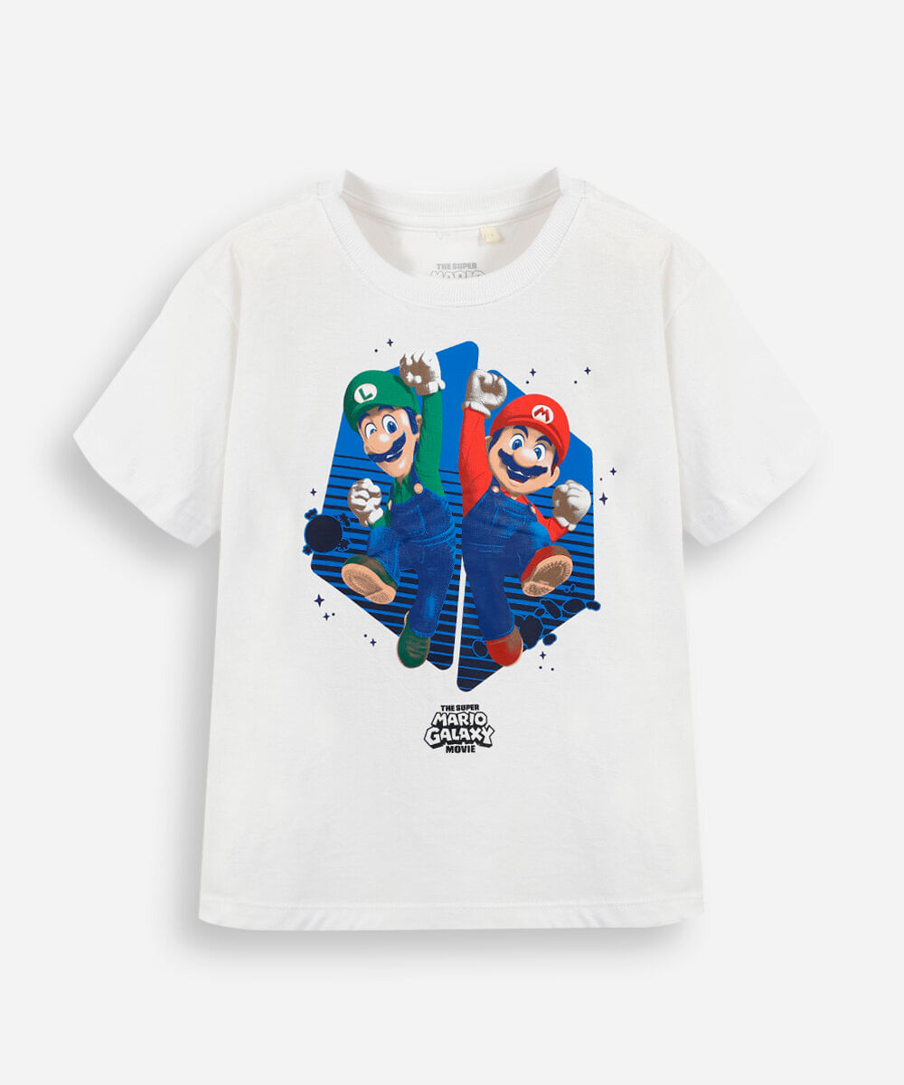 camiseta infantil de algodão mario bros off white