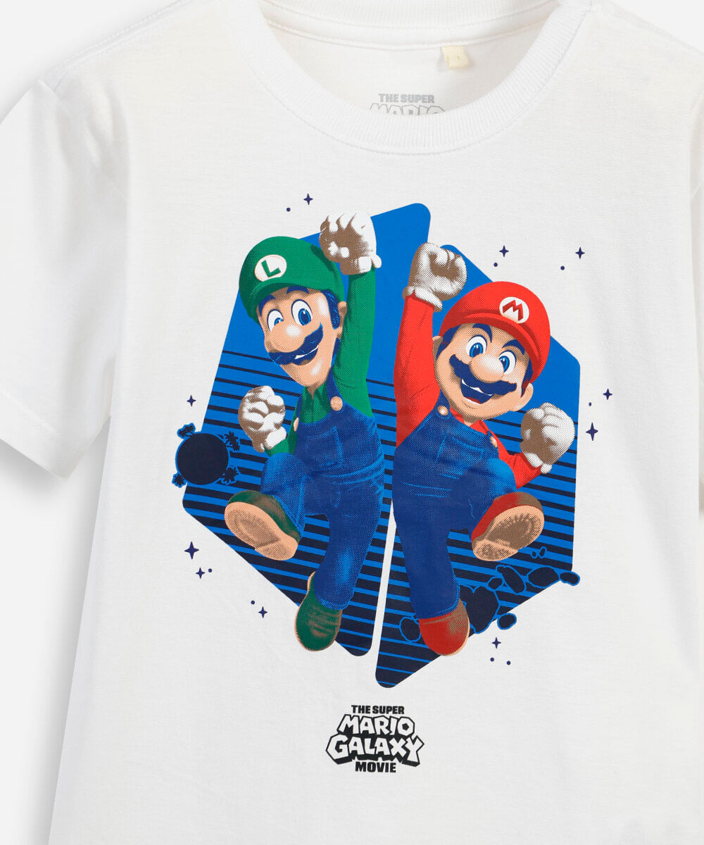 camiseta infantil de algodão mario bros off white