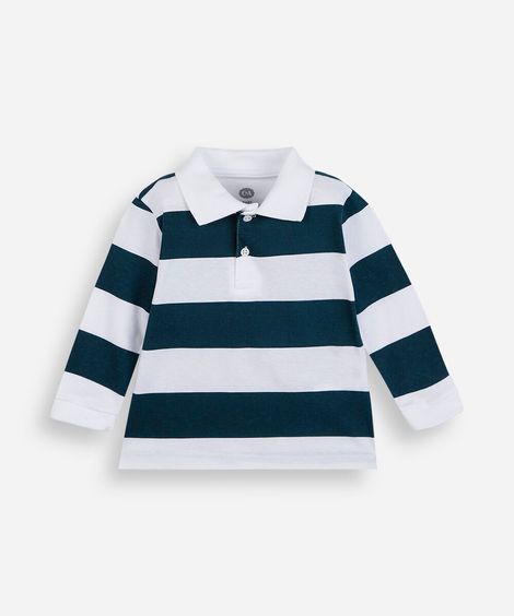 polo infantil de algodão manga longa listrada verde