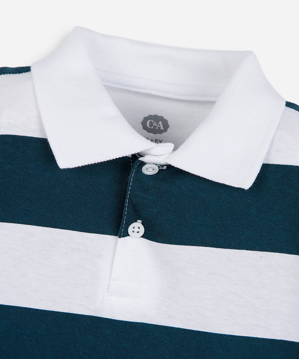 polo infantil de algodão manga longa listrada verde