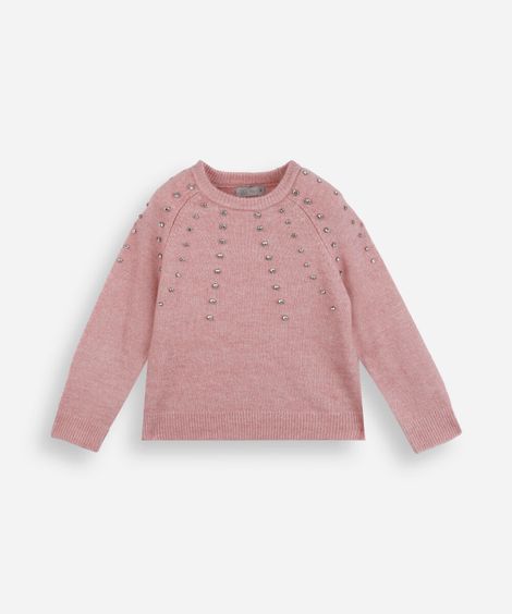suéter infantil de tricot com brilhos rosa