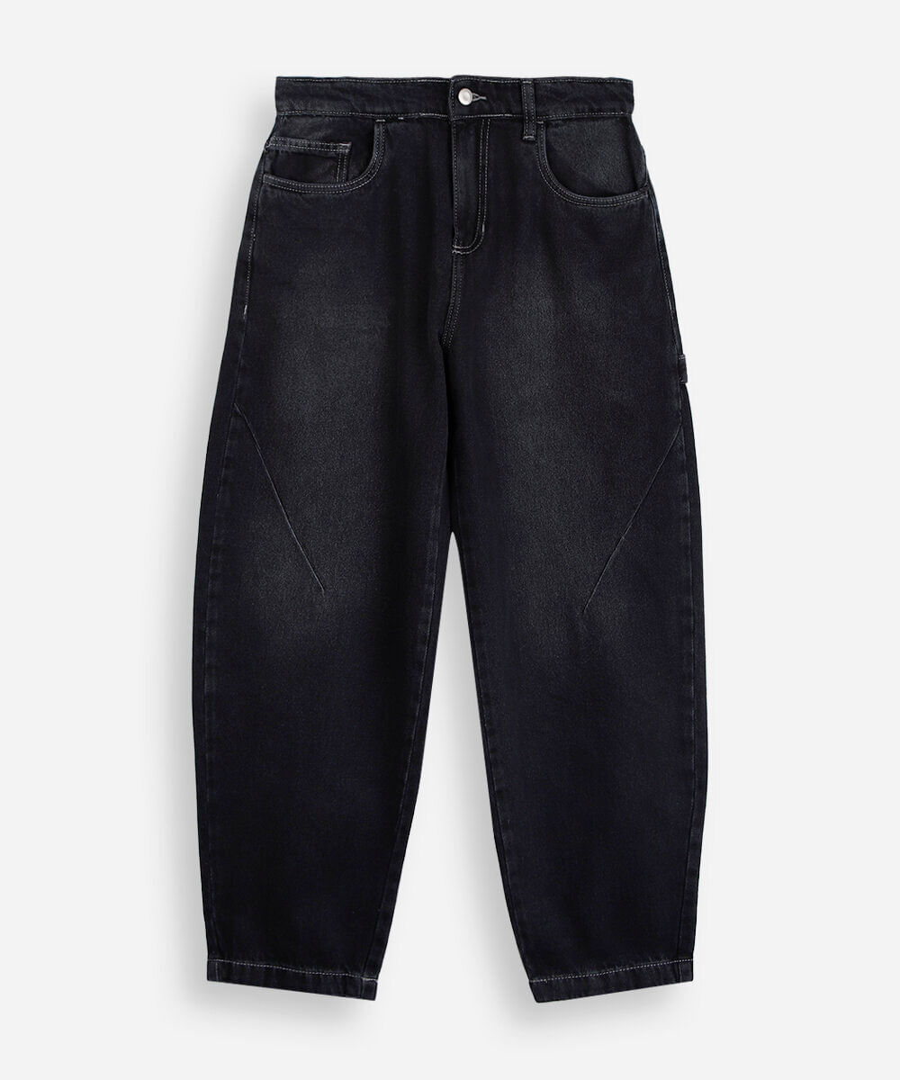 calça balloon juvenil jeans preta