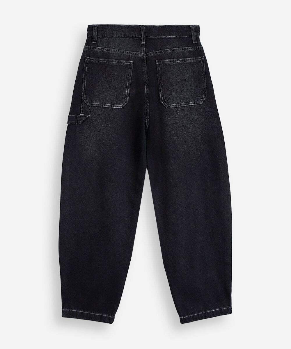 calça balloon juvenil jeans preta