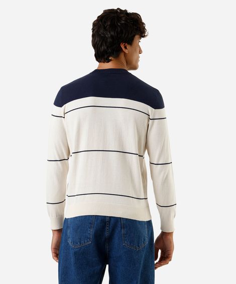 suéter masculino de tricot gola redonda listrado azul