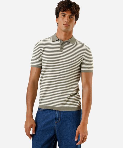 polo masculina de algodão listrada manga curta verde