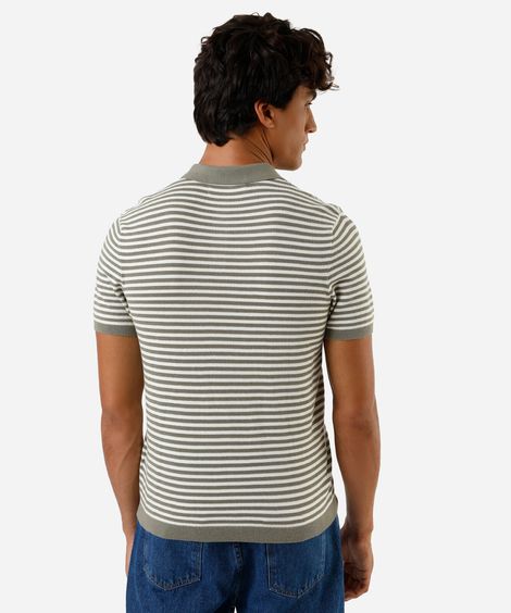 polo masculina de algodão listrada manga curta verde