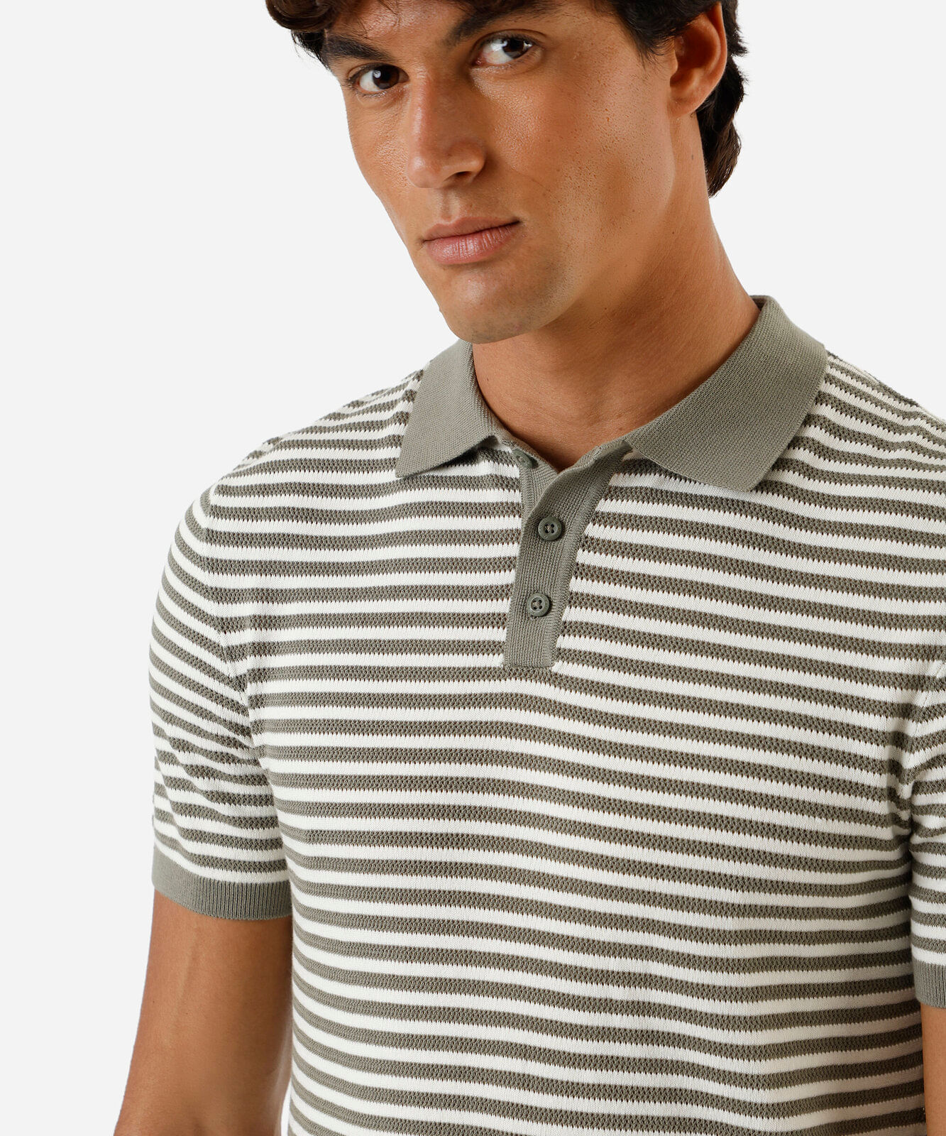 polo masculina de algodão listrada manga curta verde