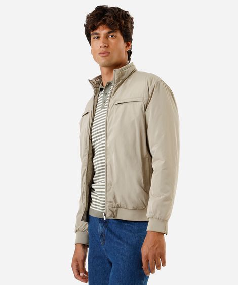 jaqueta puffer gola alta bege