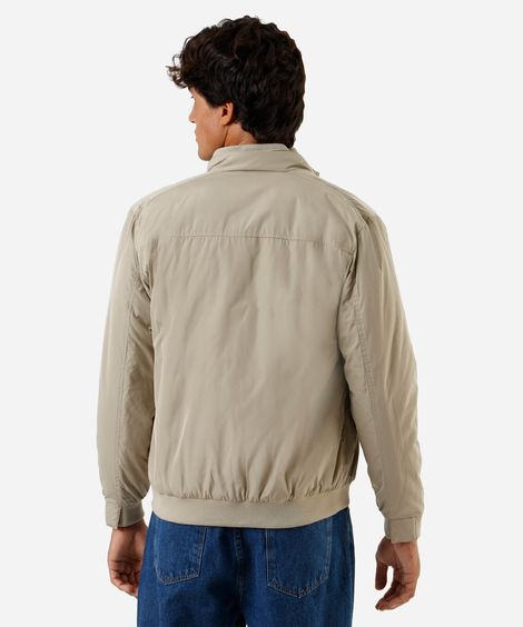 jaqueta puffer gola alta bege