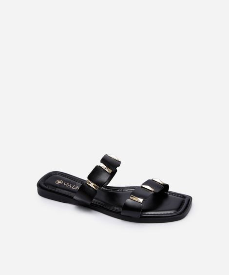 rasteirinha feminina via uno com tira geométrica preta