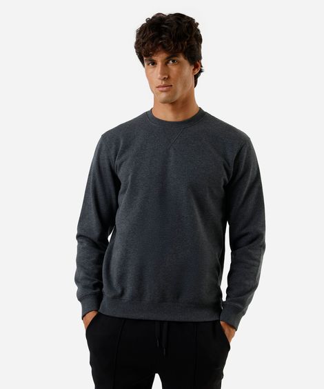 blusão básico masculino de moletom gola redonda manga longa cinza