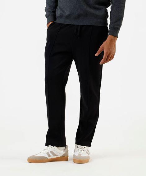 calça reta masculina com nervuras cós elástico preta