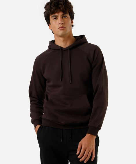 blusão básico masculino de moletom com capuz marrom