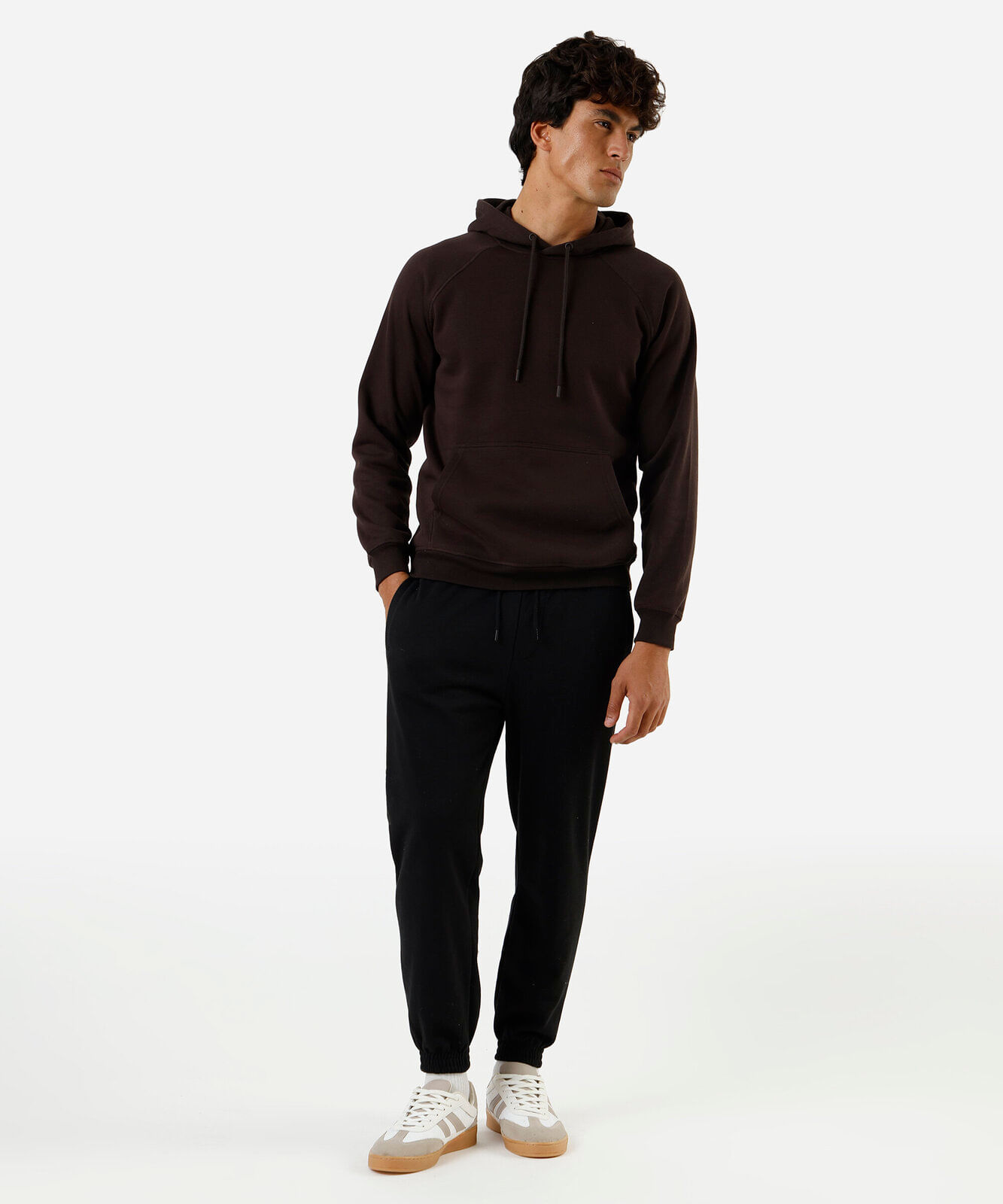 blusão básico masculino de moletom com capuz marrom