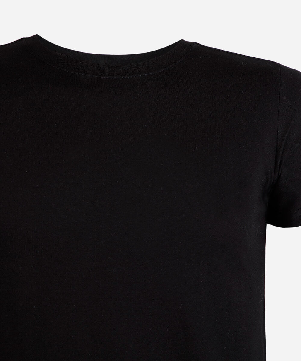 camiseta juvenil de algodão manga curta preta