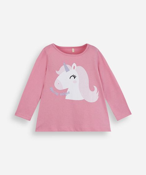blusa infantil de algodão unicórnio rosa