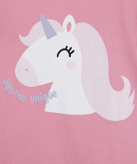 blusa infantil de algodão unicórnio rosa