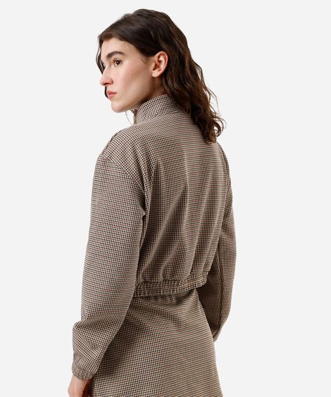 jaqueta bomber feminina de jacquard pied de poule marrom