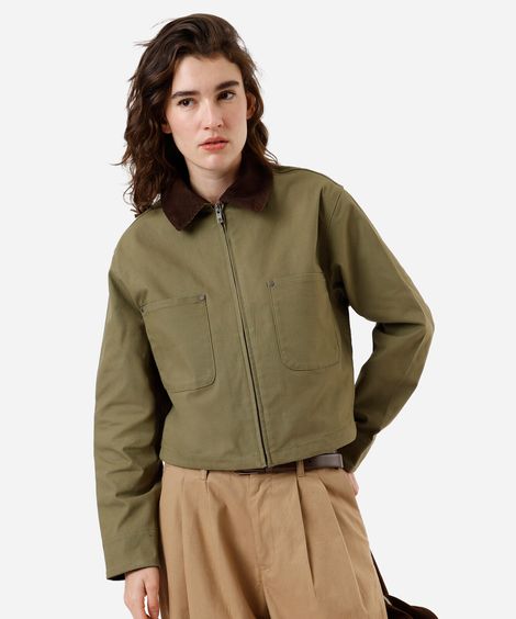 jaqueta feminina de sarja gola cotelê verde