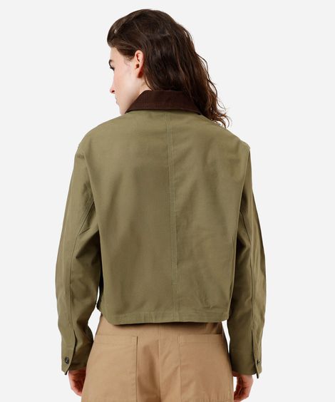 jaqueta feminina de sarja gola cotelê verde