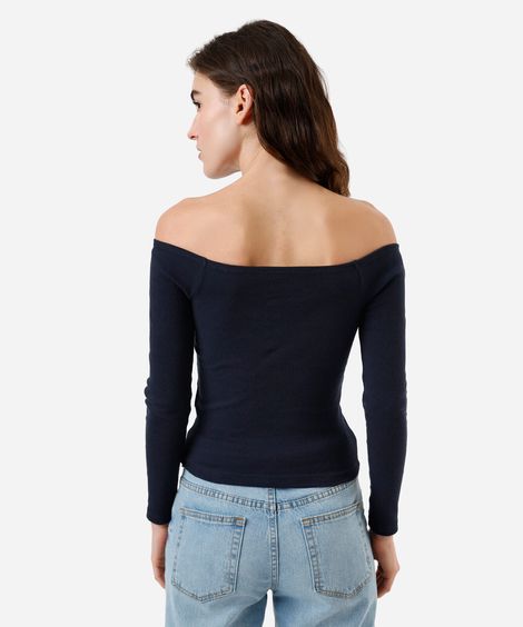 blusa cropped feminina de algodão ombro a ombro azul