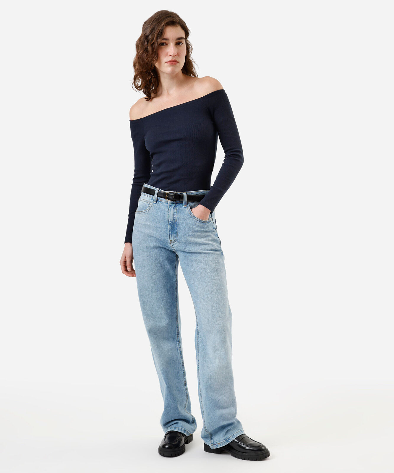 blusa cropped feminina de algodão ombro a ombro azul