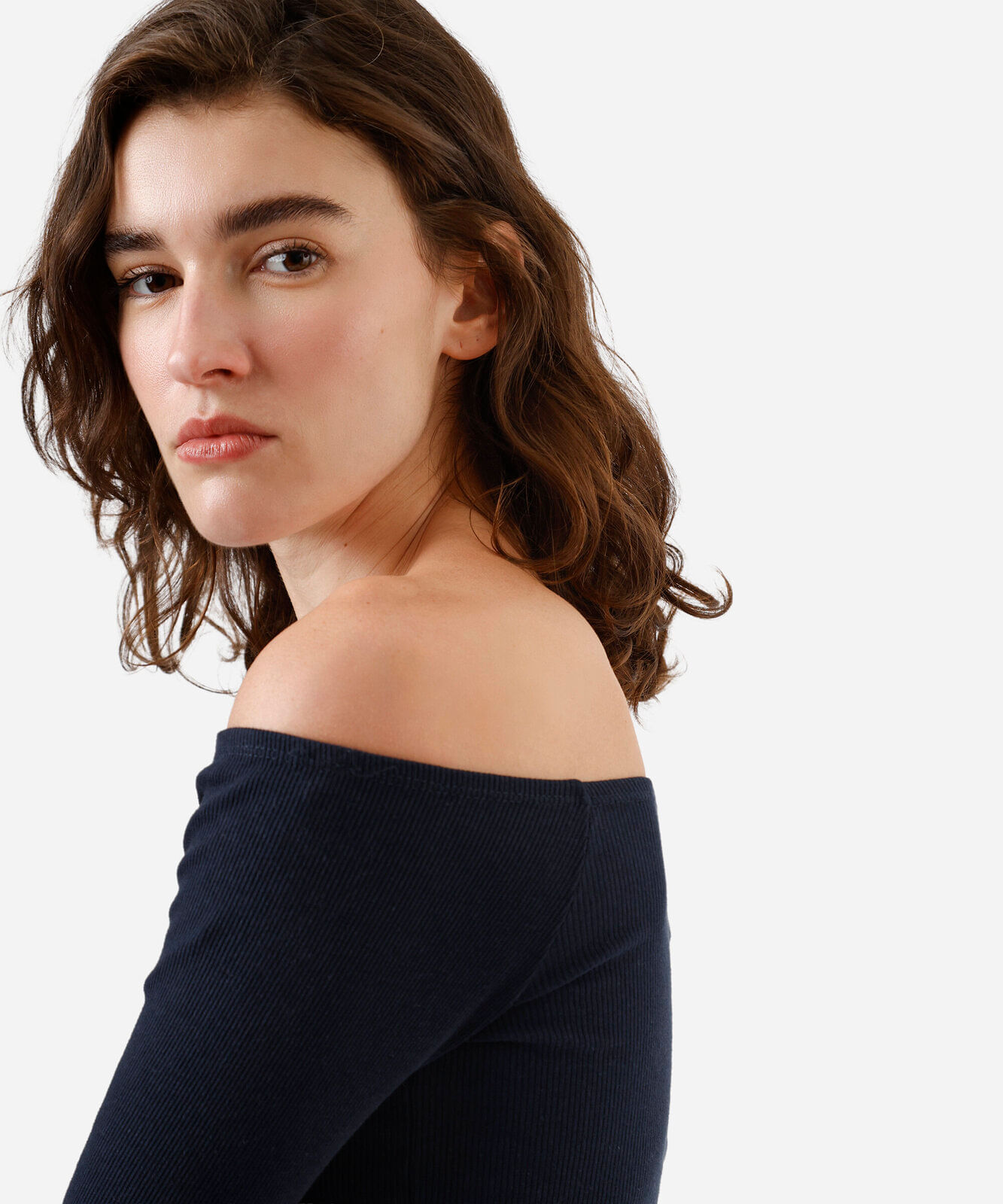 blusa cropped feminina de algodão ombro a ombro azul