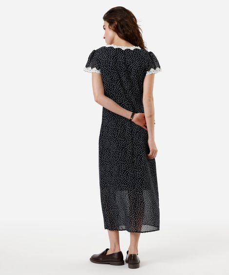 vestido midi feminino com renda poá azul