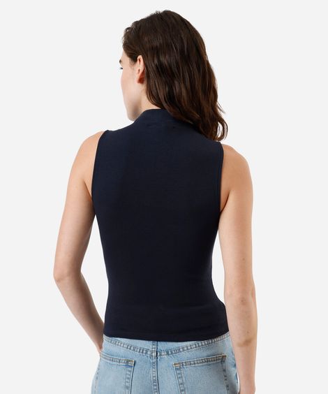 blusa feminina de algodão gola alta canelada azul