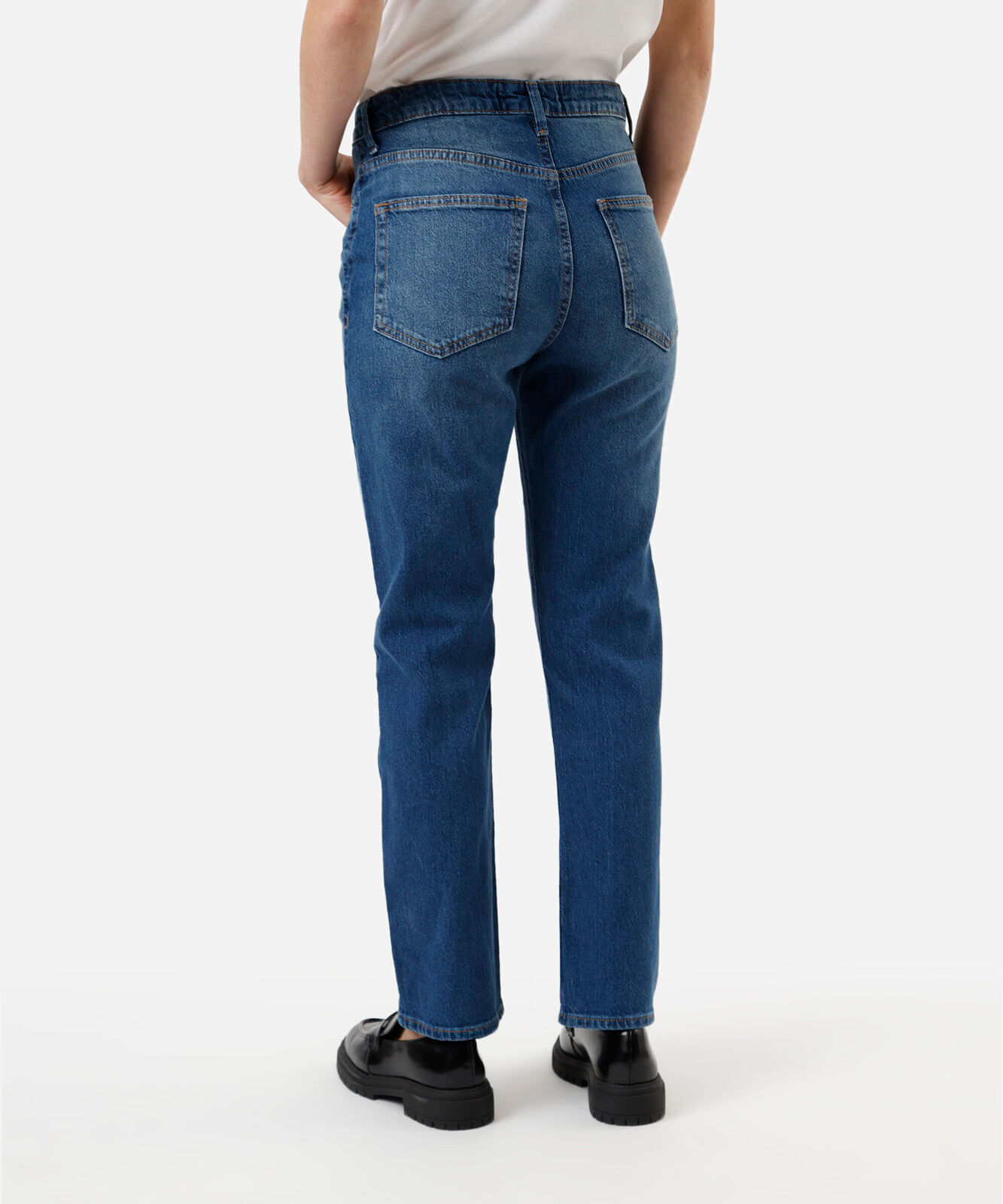 calça reta slim feminina jeans cintura alta azul