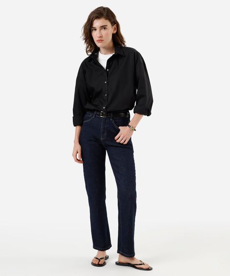 calça reta slim feminina jeans cintura alta azul