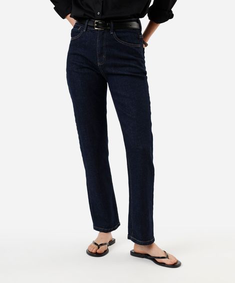 calça reta slim feminina jeans cintura alta azul