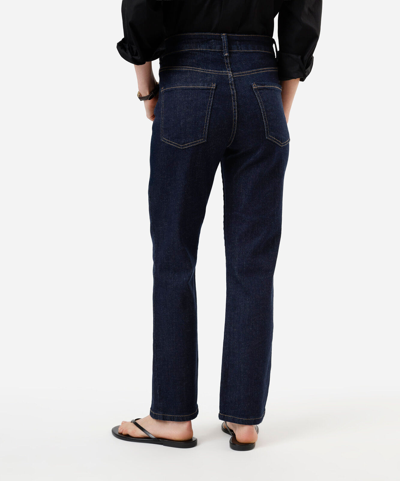 calça reta slim feminina jeans cintura alta azul
