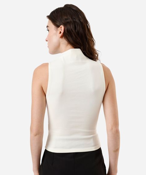 blusa feminina de algodão gola alta canelada bege