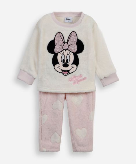 pijama infantil de pelúcia minnie  off white